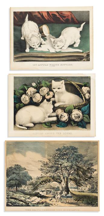 CURRIER & IVES. Group of 13 small folio hand-colored lithographs.